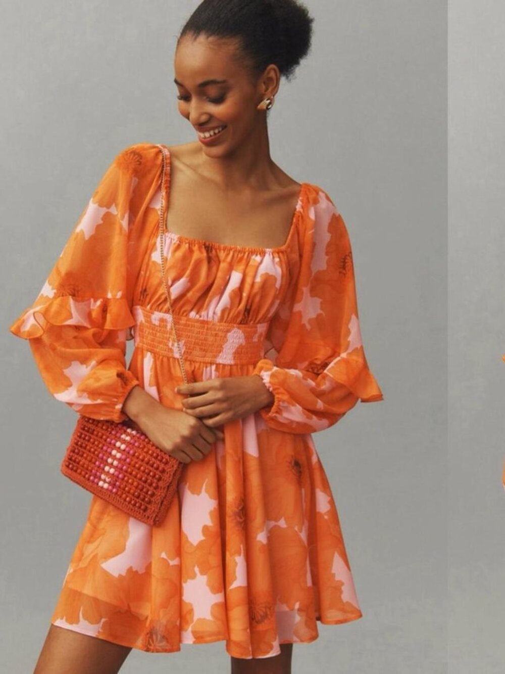 Anthropologie Orange and Pink Floral Romper